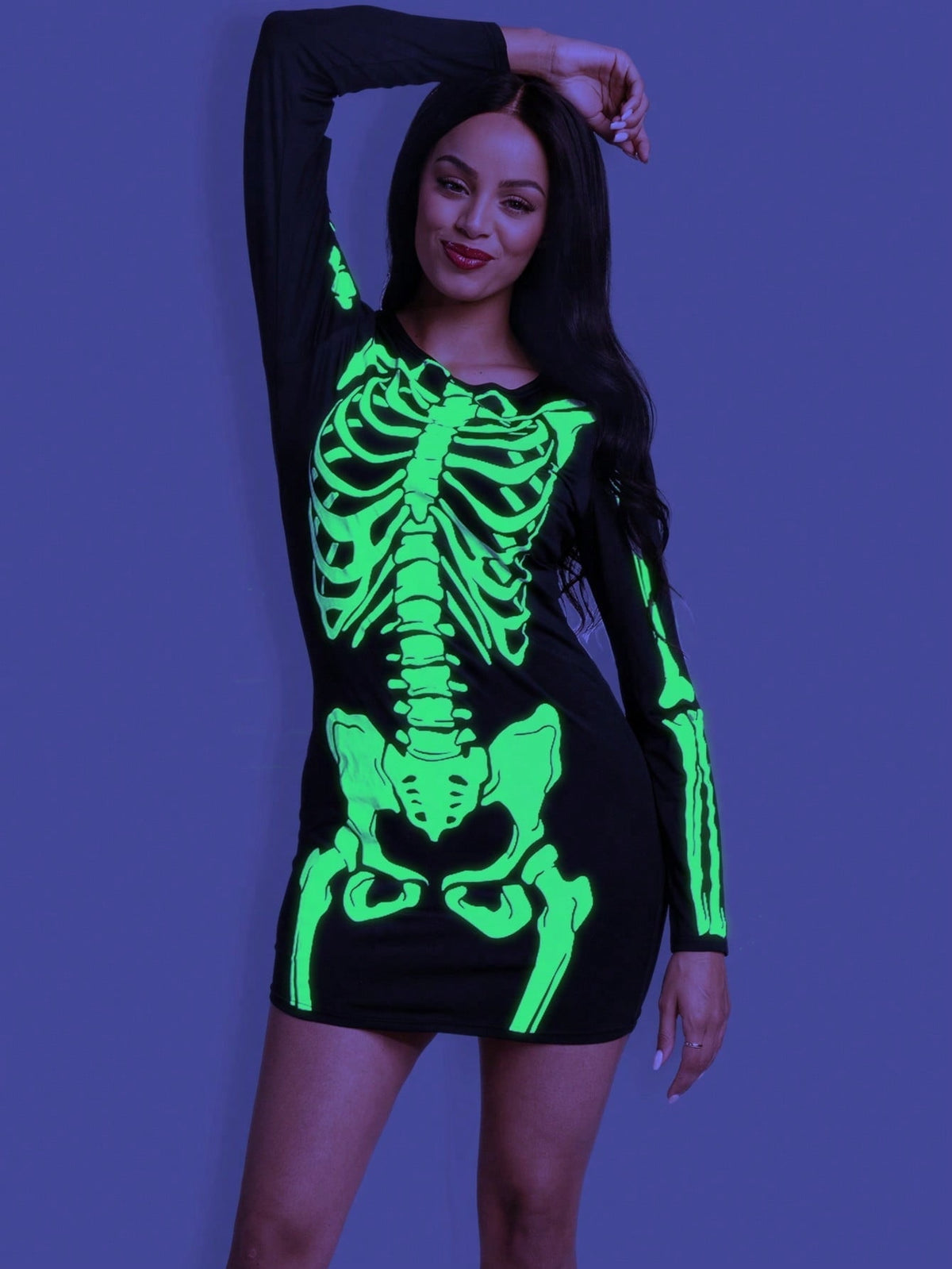 Joyfy Glow in the Dark Skeleton Costume for Adults Women Halloween Dress Up Party Role Playing Cosplay