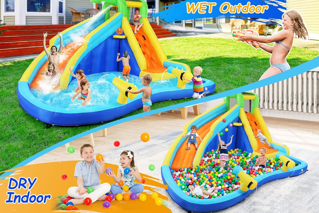 ROOJER Inflatable Water Slide Bounce House 8-in-1 With 450W Blower - Crocodile Water Park