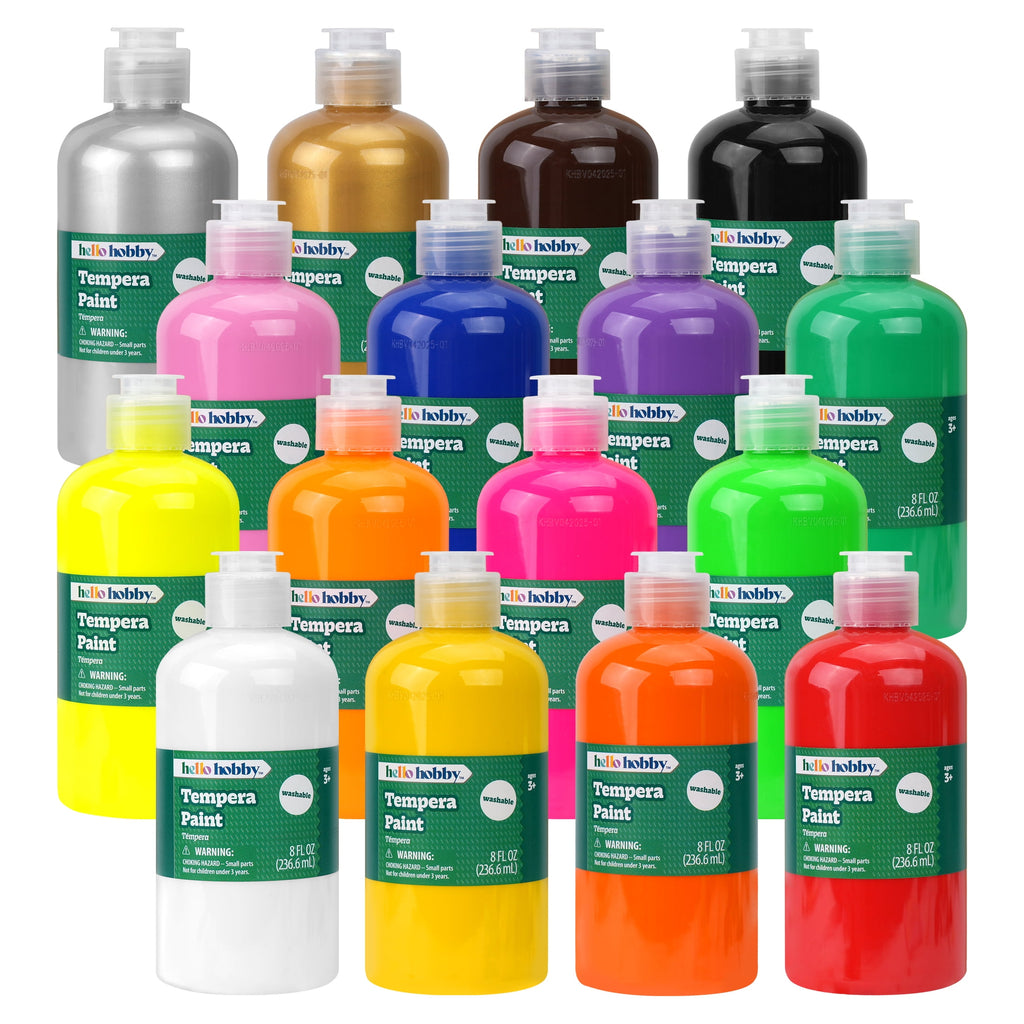 Hello Hobby 8 fl oz White Tempera Paint, Washable Craft Paint for Kids, Teachers, and School Projects