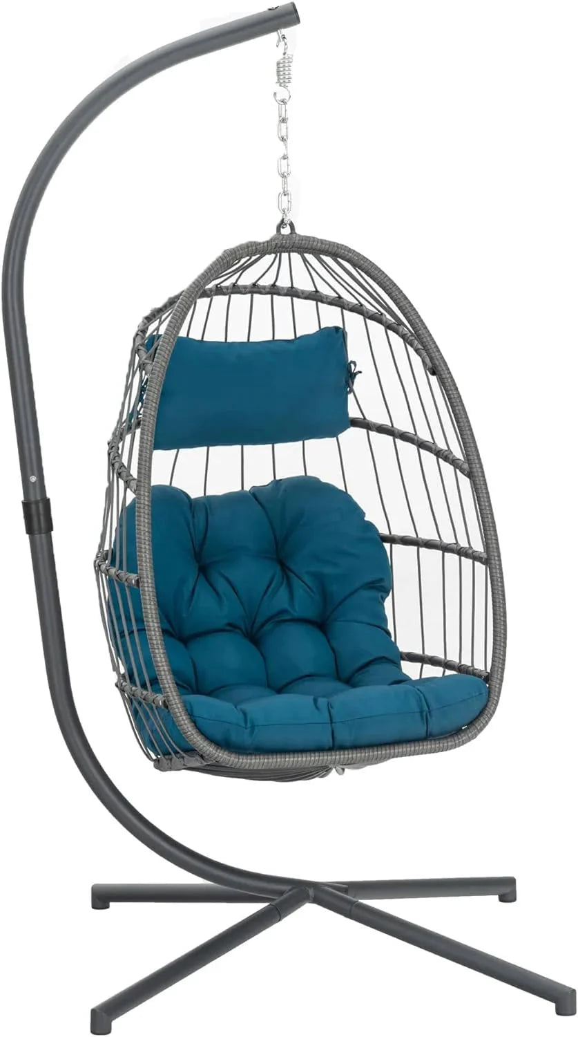 Yechen Indoor Outdoor Wicker Hanging Egg Chair With Stand, 38 x 38 x 78 Inches, 350 lbs, Charcoal Grey - EG-001