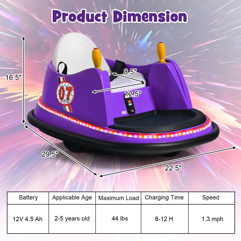 12V Toddler Battery Powered Bumper Car With Dual Joysticks And 360 Degree Spin