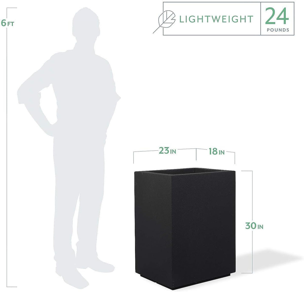 PolyStone Tall Indoor/Outdoor Column Planter, 18 in L x 23 in W x 30 in H, Black - Cozumel