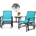 2-Person Double Swing Glider Chair With Glass Table, Steel And Fabric - 77in x 34in x 36in