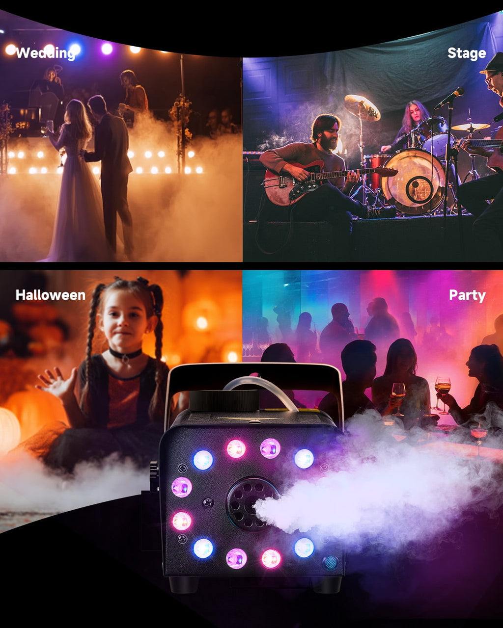 Donner Halloween Fog Machines 600W, 3000 CFM, 13 Colors, 12 RGB LED Lights, Smoke Machine for Party Wedding