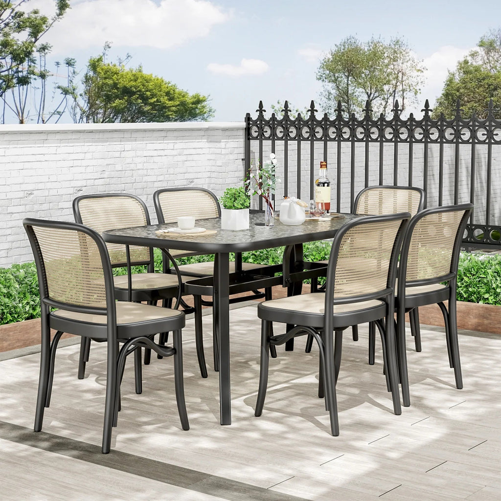 Arlopu Rectangular Patio Dining Table With 5mm Tempered Glass Top