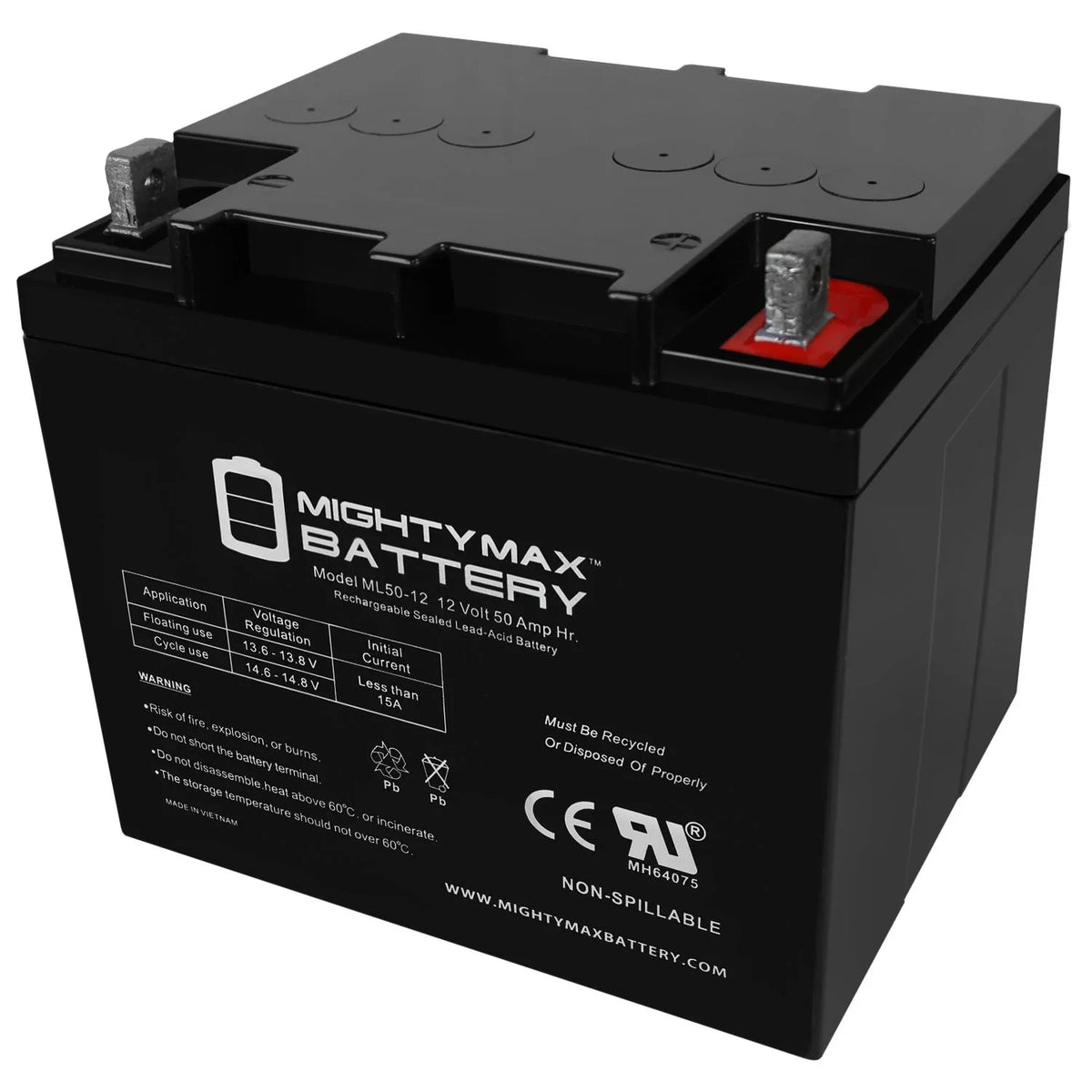 12V 50AH Sealed Lead Acid Replacement Battery - ML50-12