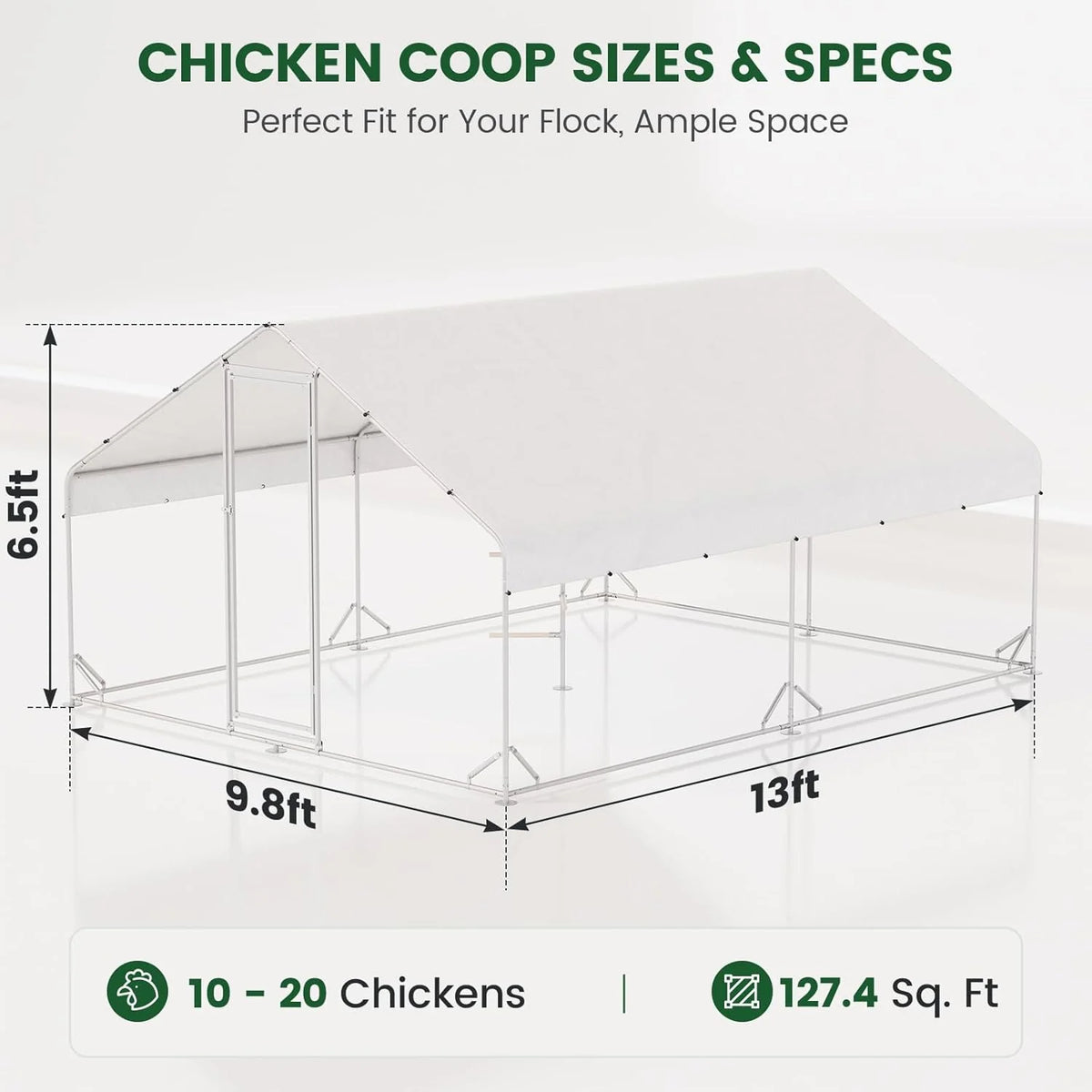 CHIKENCOOP Large Walk-In Metal Chicken Coop With Run, Solar Light And UV Cover - 2-Unit Coop