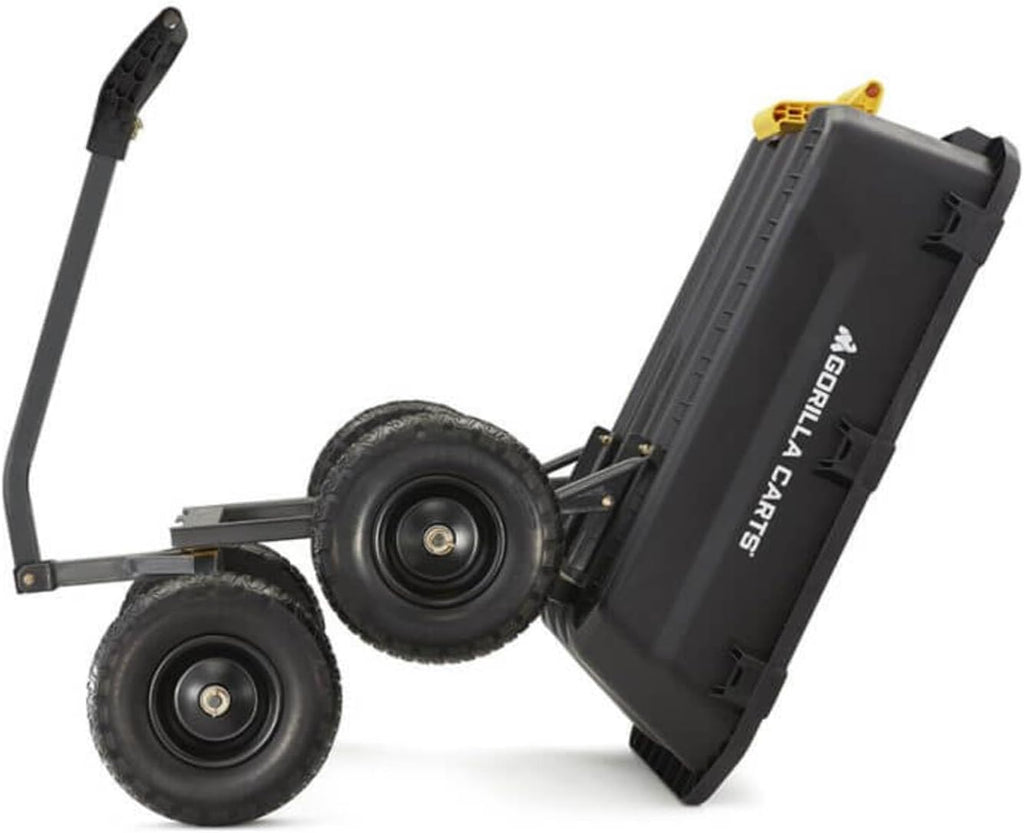 Poly Dump Garden Cart With No-Flat Tires And Serrated Shovel, 7 Cubic Feet, 1,200 lb Capacity, Black