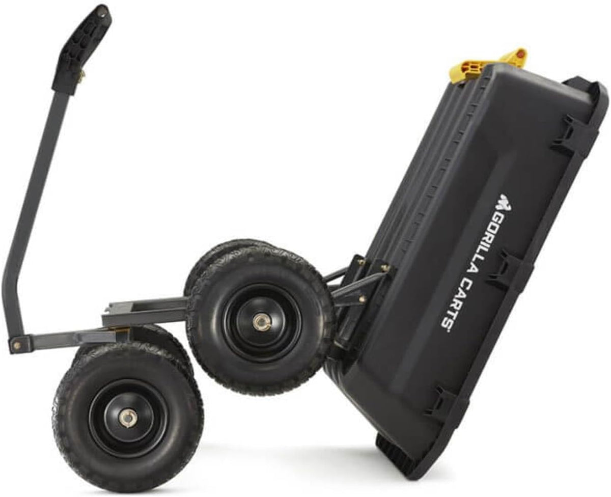 Poly Dump Garden Cart With No-Flat Tires And Serrated Shovel, 7 Cubic Feet, 1,200 lb Capacity, Black