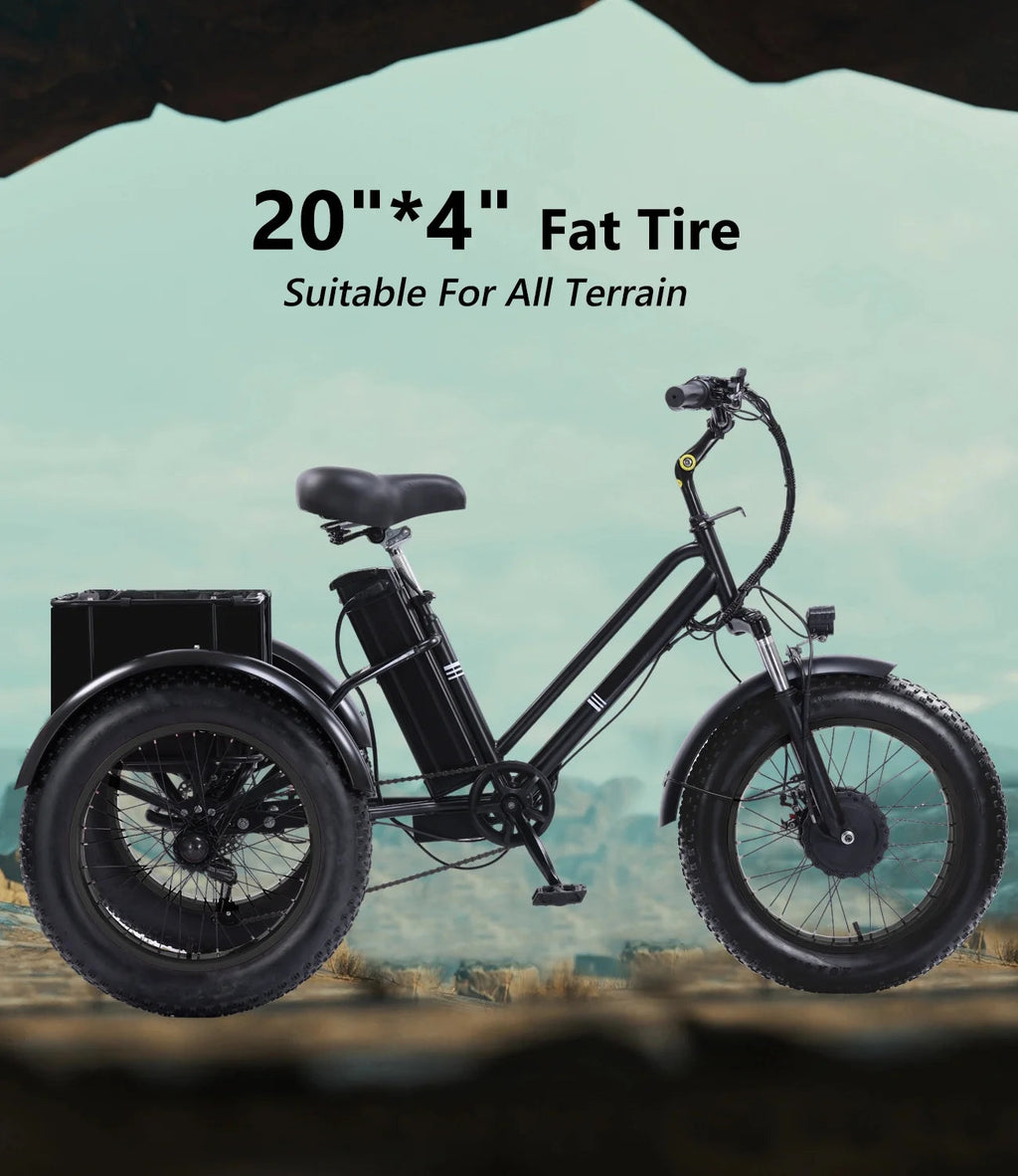 YEBEI Folding Electric Tricycle for Adults, 500W Motor, 48V15AH Lithium Battery, 20 x 4.0 in Fat Tires