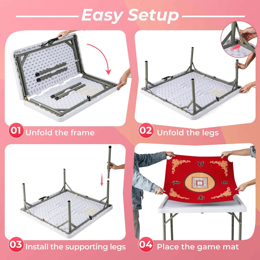 Costway Folding Mahjong Table With Cup Holders, Felt Mat And Carrying Handle - 35in x 35in x 29in