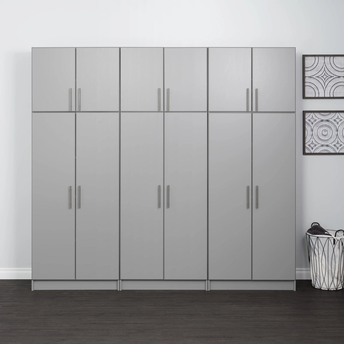 Prepac Elite 2 Door Standing Storage Cabinet, Light Gray, 16 in D x 32 in W x 65 in H