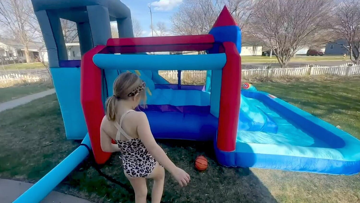 ROOJER 8-in-1 Kids Inflatable Bounce House Water Park With 450W Blower, 2 Water Cannons, Crocodile Sprinkler - B0C2HLK2R4