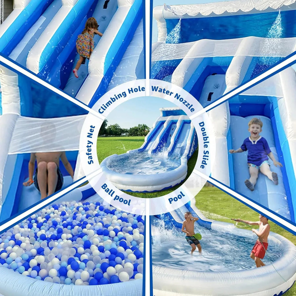 CHUNNIAN Inflatable Water Slide Bounce House 20.6x9.5x9.3 Ft Blue With Blower