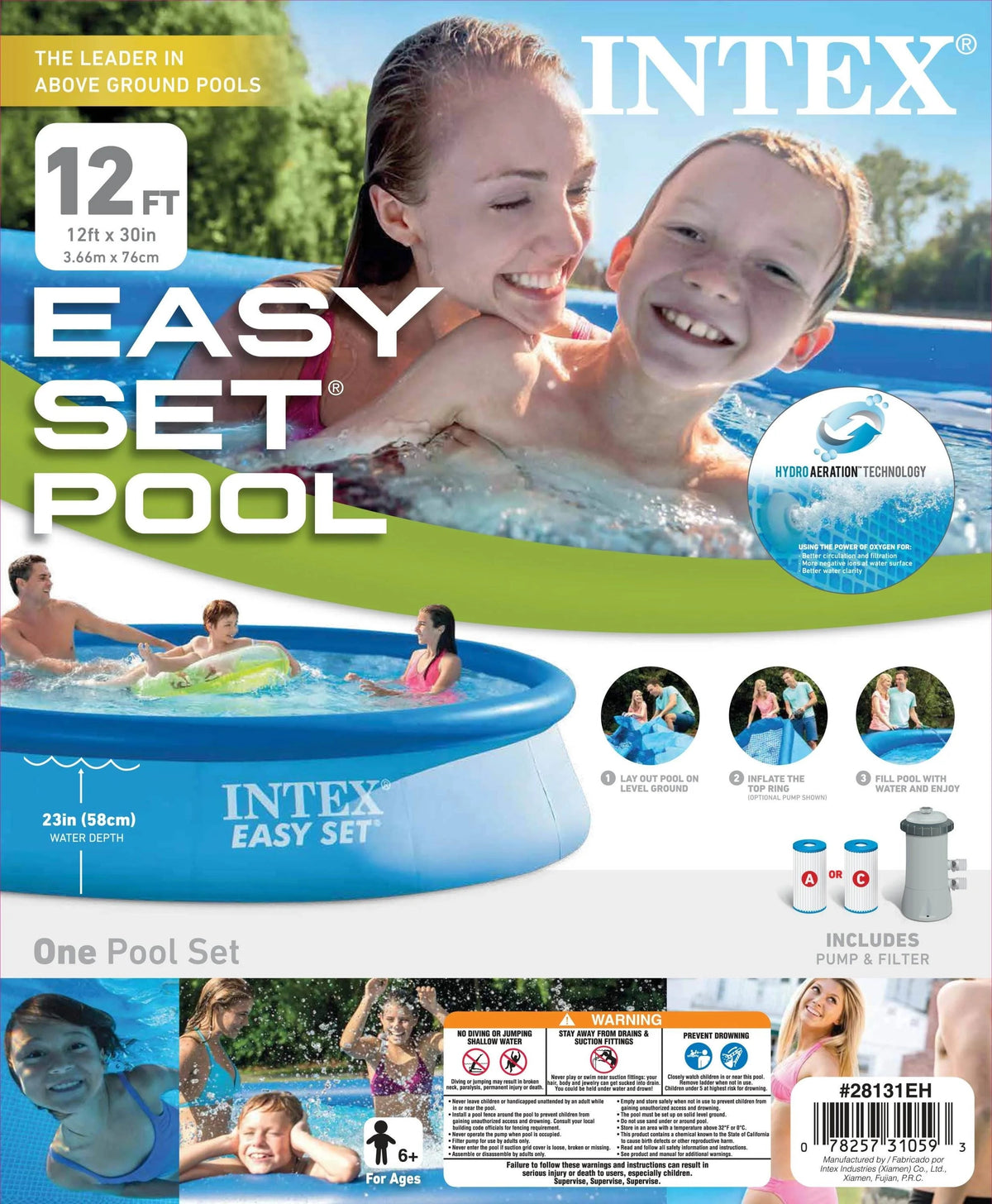 Intex Easy Set Above Ground Swimming Pool 12 ft x 30 in With Filter Pump - 28131EH