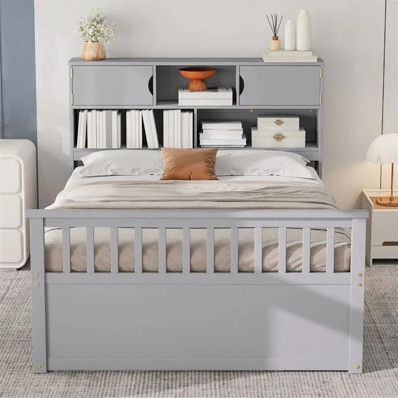 Twin/Full Captain Platform Bed With 4 Drawers And Storage Bookcase Headboard