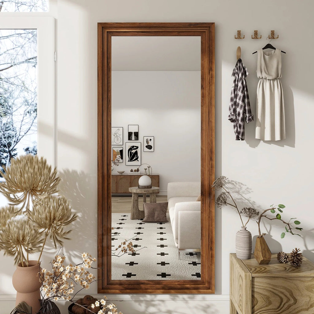 BEAUTYPEAK Full Length Floor Mirror With Stand, 64 x 21 in, Retro White