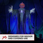 Haunted Hill Farm Life-Size Poseable 6.7-Ft. Pumpkin Scarecrow with Lights and Sound, Indoor or Covered Outdoor Halloween Decoration
