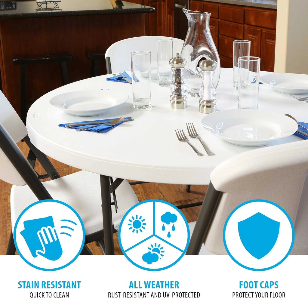 Lifetime 48 inch Round Fold-In-Half Table, White Granite - 280064