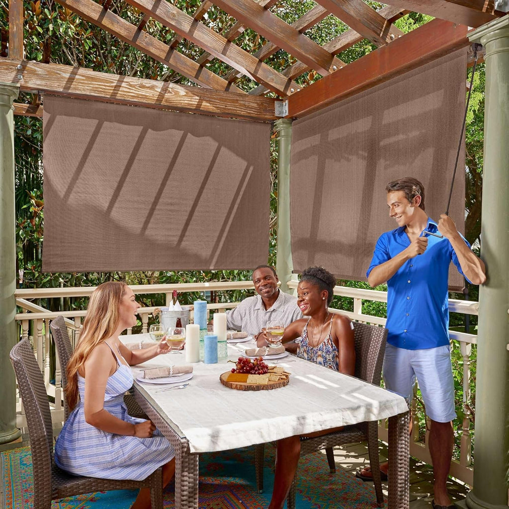 Coolaroo Outdoor Roller Shade With Wand - 10ft x 8ft Walnut