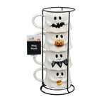 Way To Celebrate Halloween Ghost Stack Ceramic Mugs, 4-Pack, White, 12 fl oz