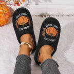 SAWOBUUN Womens Mens Halloween Pumpkin Slippers Cozy Fuzzy Closed Toe House Slippers Fall Harvest Plush Warm Indoor Slippers