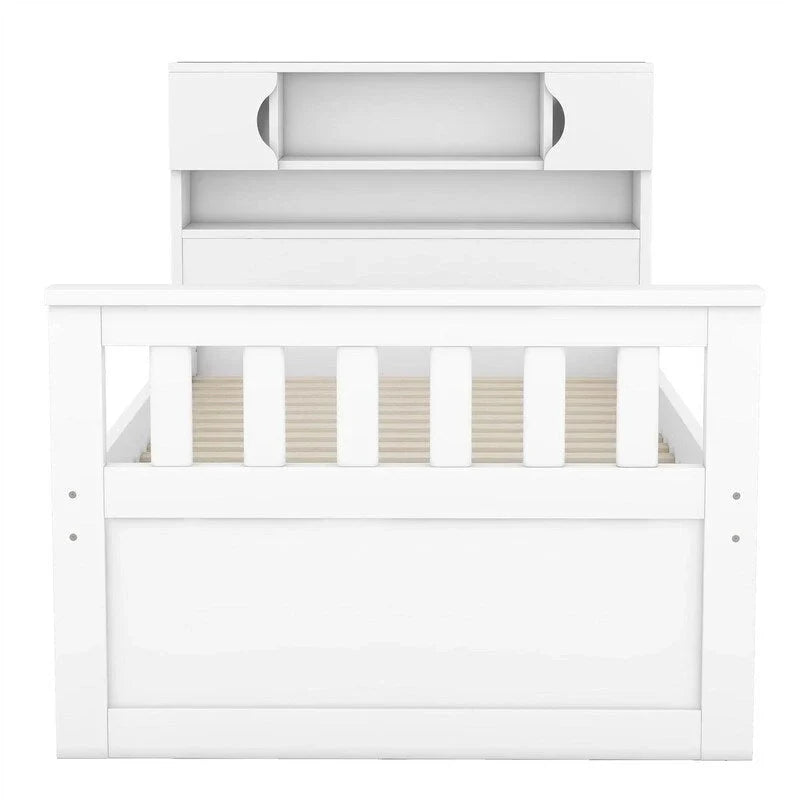 Twin/Full Captain Platform Bed With 4 Drawers And Storage Bookcase Headboard