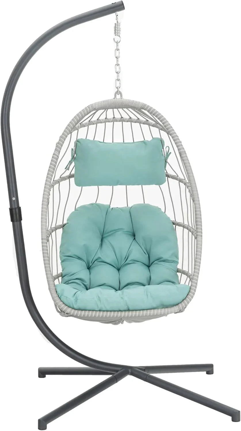 Yechen Indoor Outdoor Wicker Hanging Egg Chair With Stand, 38 x 38 x 78 Inches, 350 lbs, Charcoal Grey - EG-001