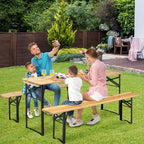 3-Piece Folding Picnic Table Bench Set, 70in Wooden Top - Black