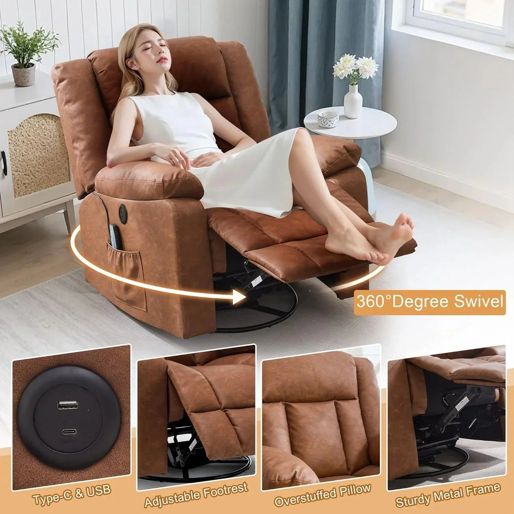 Korser Swivel Rocker Recliner Chair With Massage, Heating, USB Charging And Storage