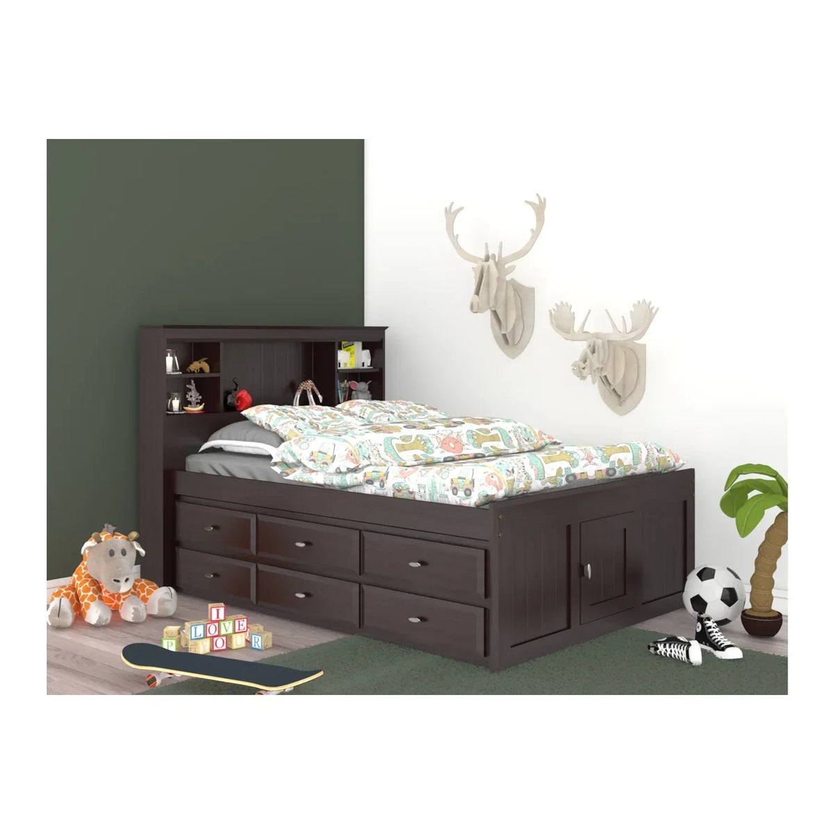 American Furniture Classics Full Size Bookcase Bed With Twelve Drawers In Espresso - 82921K12-22