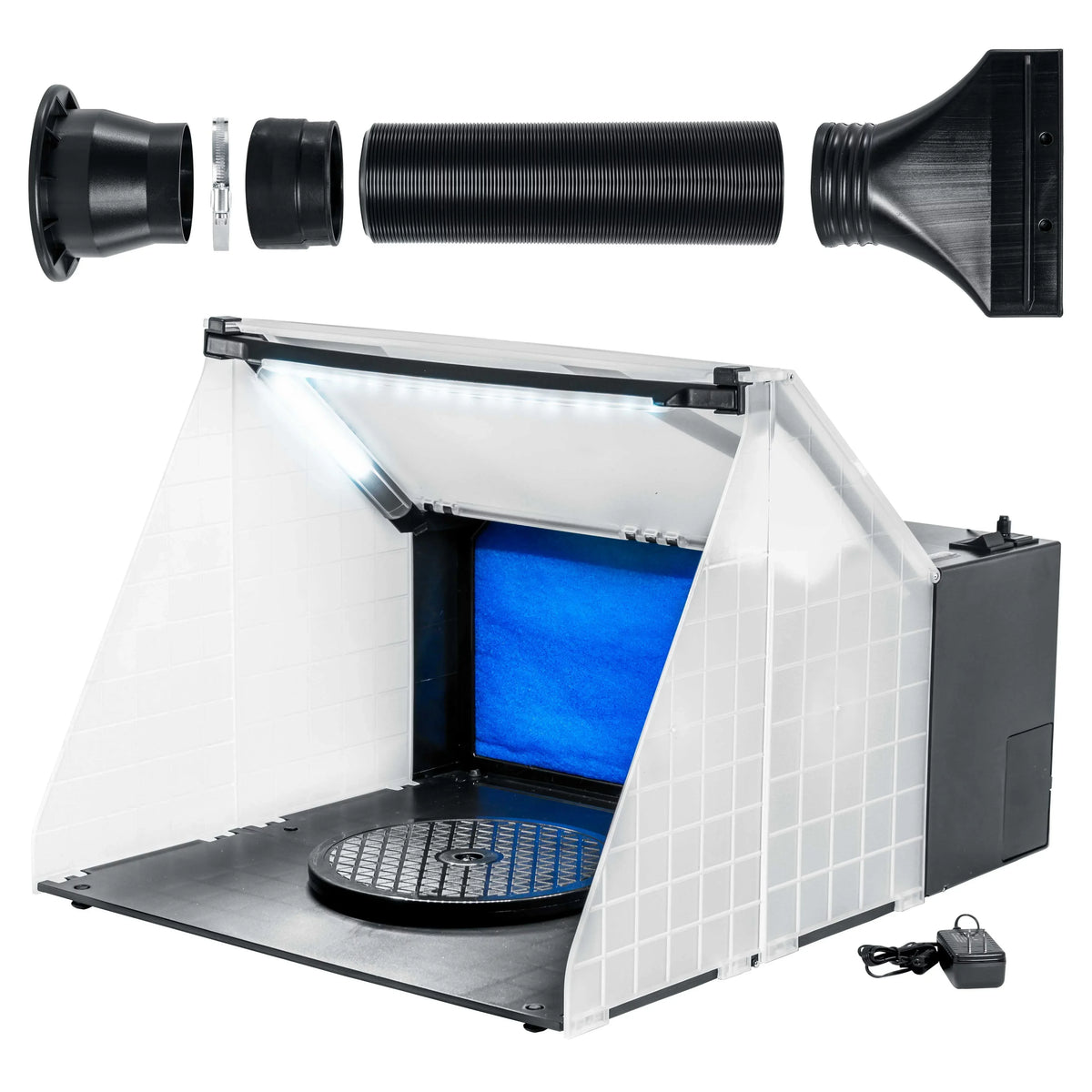 Master Airbrush Portable Hobby Airbrush Paint Spray Booth Kit With Exhaust Filter And LED Light Set - 25 Watts