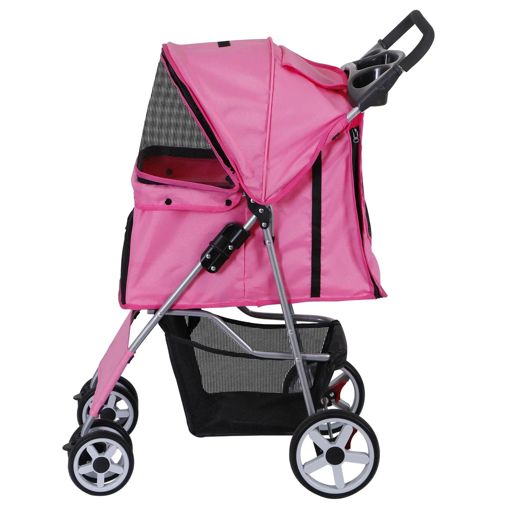 ZENY 4 Wheel Foldable Pet Stroller, Pink - 30 lbs