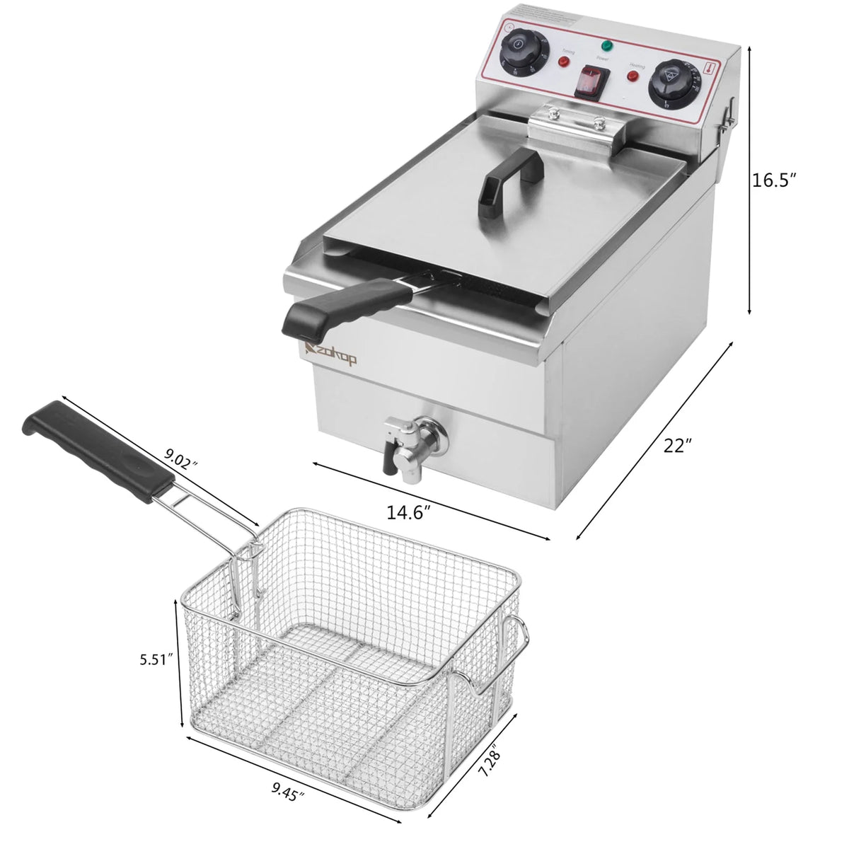 BAYUELSWU Electric Deep Fryer With Basket, 12.5Qt Stainless Steel Single Tank, 8L Basket