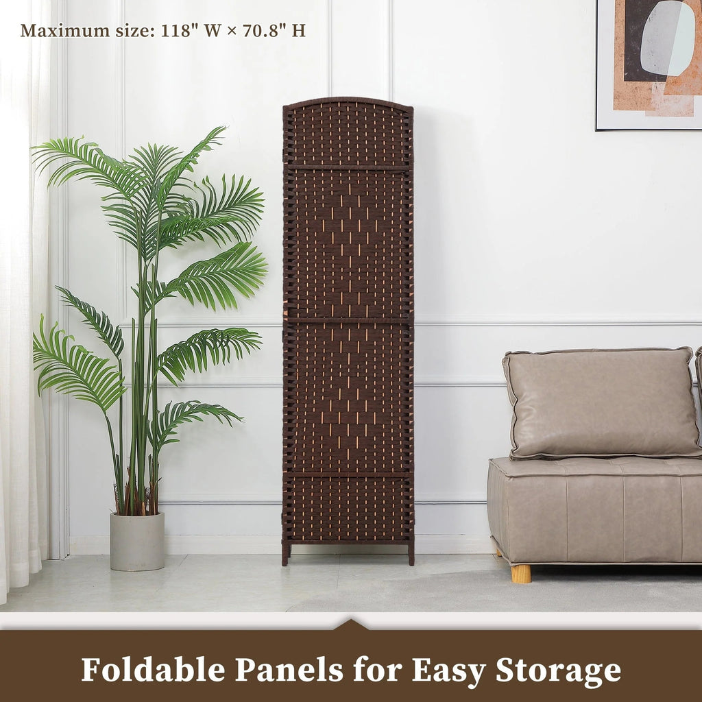 Freestanding Folding Woven Fiber Room Divider Privacy Screen - 6 Ft Tall