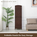 Freestanding Folding Woven Fiber Room Divider Privacy Screen - 6 Ft Tall