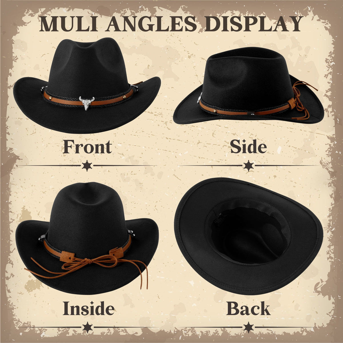 Wowstyle Wide Brim Cowboy Hat for Adult Men Women Cowgirl Hat with Adjustable Leather Band Western Cattleman Cowboy Rodeo Outfit for Outdoor Activities, Parties, Music Festive
