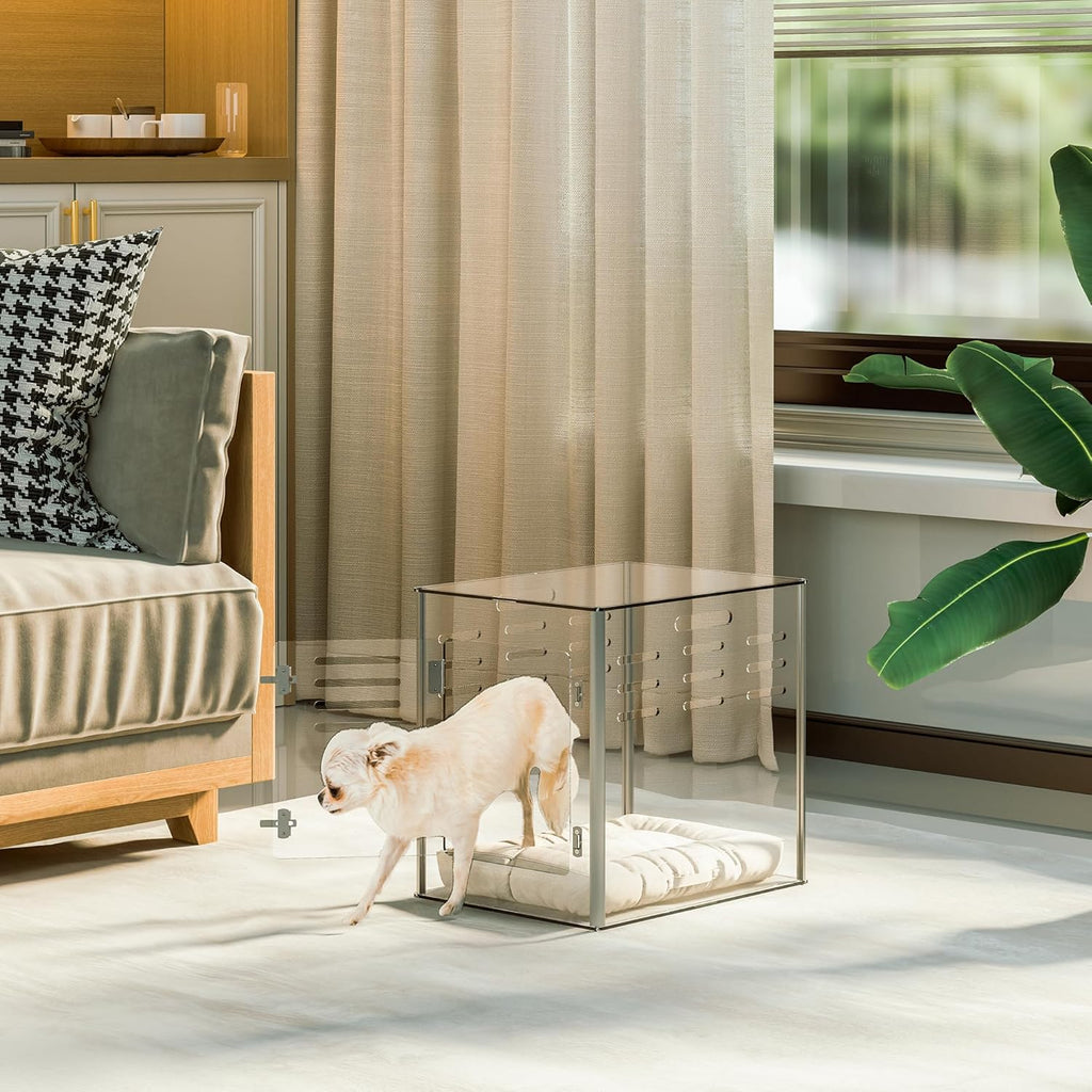 Acrylic Dog Crate Furniture, Clear, 29.9in L x 20.1in W x 22.2in H