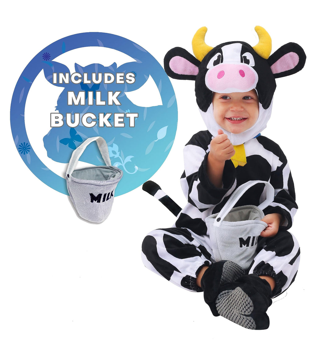 Joyfy Baby Cow Costume with Milking Bucket for Toddler, Kids Halloween Farm Party Dress up Role Playing Cosplay 0-5 Years