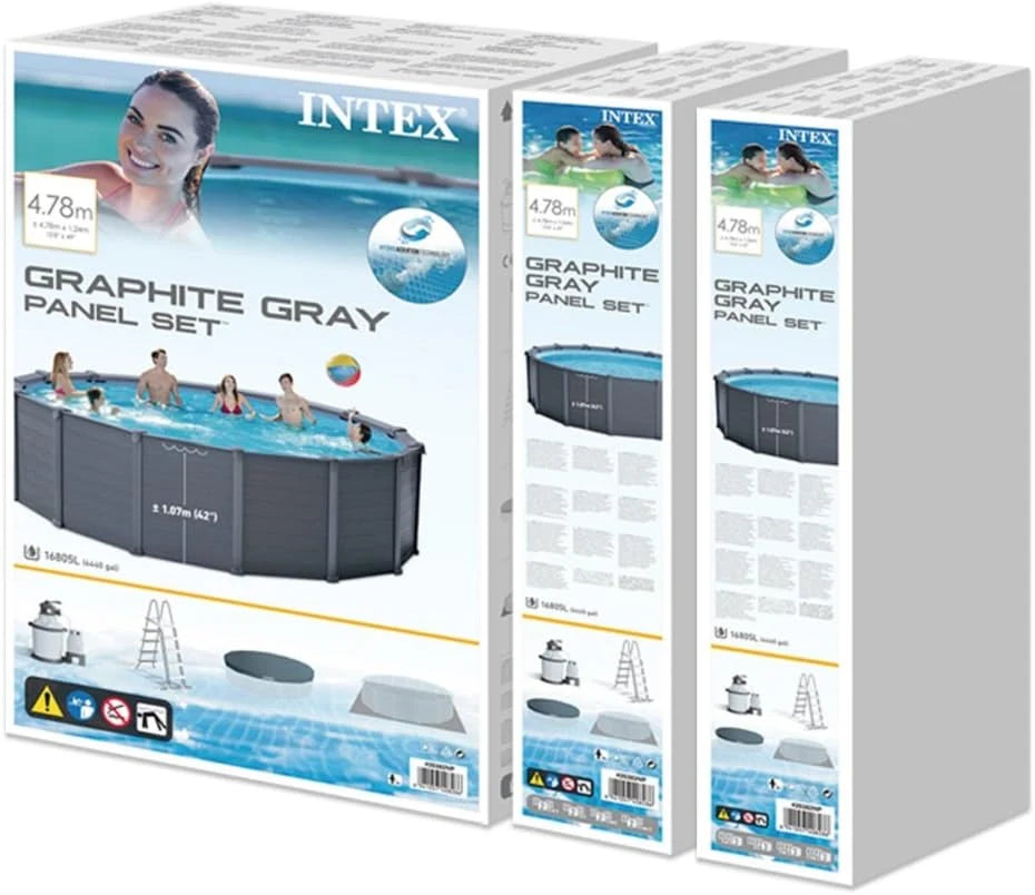 Intex Graphite Panel Above-Ground Pool, Gray, 4.78 m x 1.24 m - 28382