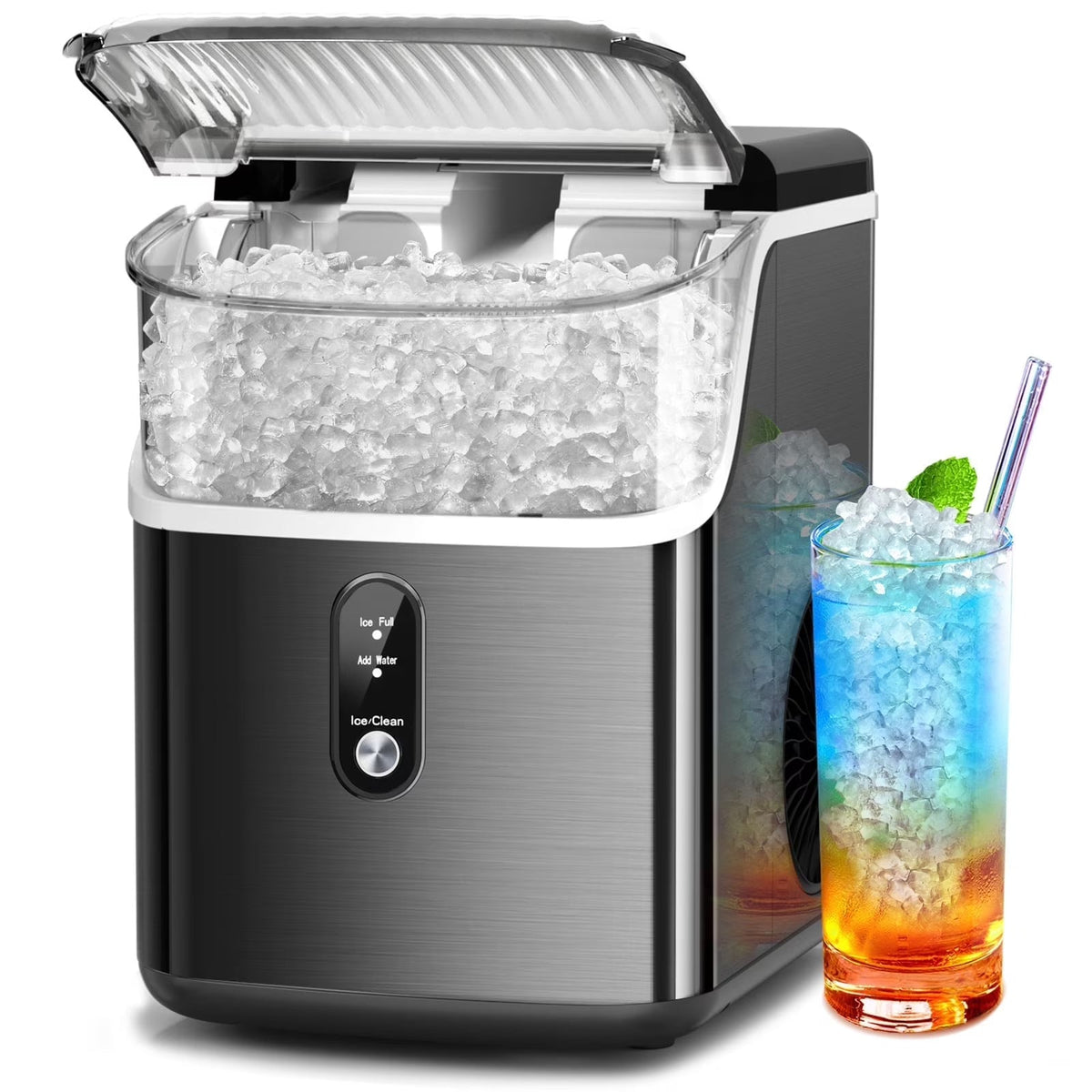 Auseo Countertop Nugget Ice Maker, 35lbs/24H, Self-Cleaning, Black