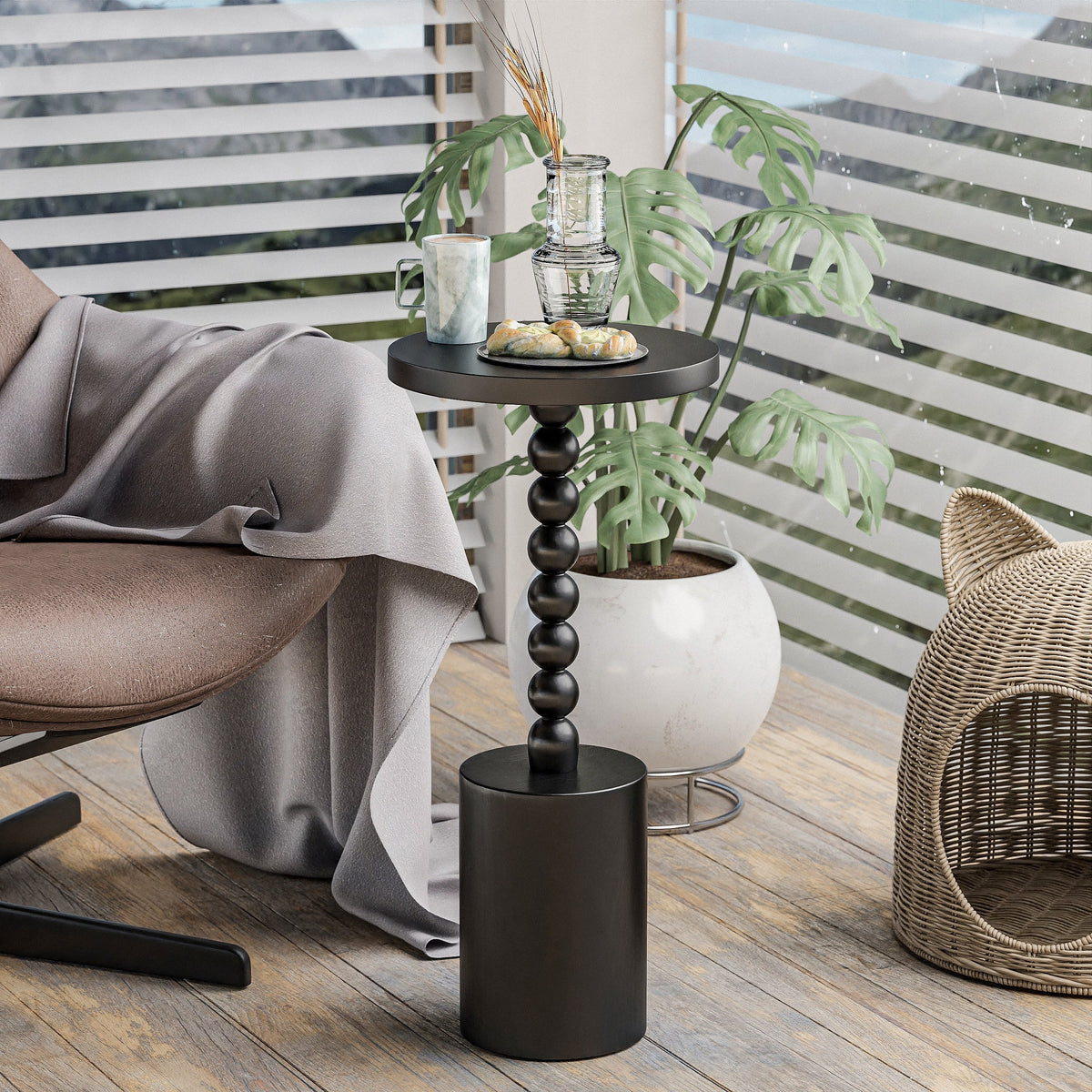 Wood Round Pedestal End Table With MDF Top And Solid Fir Wood Base