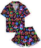 Aideaone Girls Satin Pajama Set Short Sleeve Button Down Silk Sleepwear 2 Piece Summer Loungewear for Child Girl 6-14Y