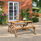 2-in-1 Convertible Fir Wood Picnic Table And Garden Bench, 4-Person, Dark Golden Brown - 56 x 53 x 30 in