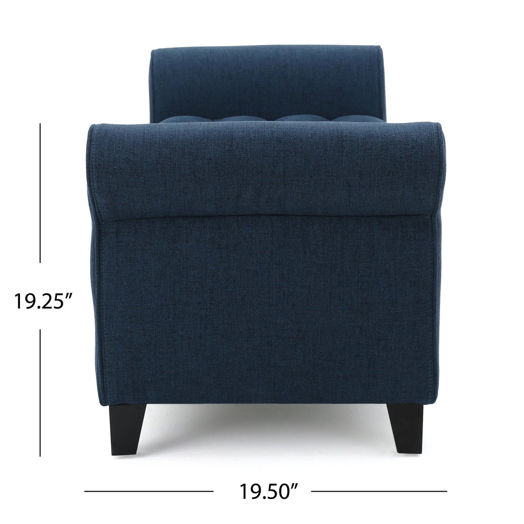 Noble House Amanda Dark Blue Fabric Armed Storage Bench