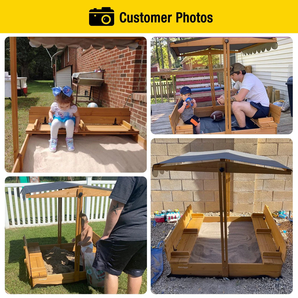 Morgete Outdoor Wooden Sandbox for Kids With Lid and 2 Benches - 47in