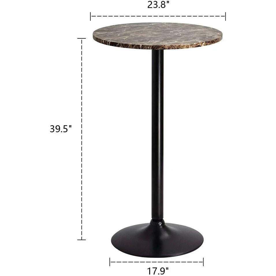 Round Bar-Height Bistro Pub Table With Metal Base And MDF Top, 23.8 x 23.8 x 39.5 Inch