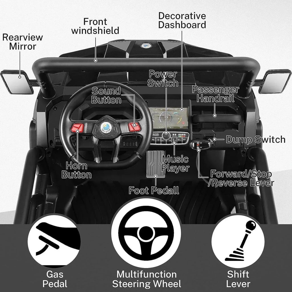 24V 6-Wheel UTV Ride-On With Dump Bed And 4WD Power