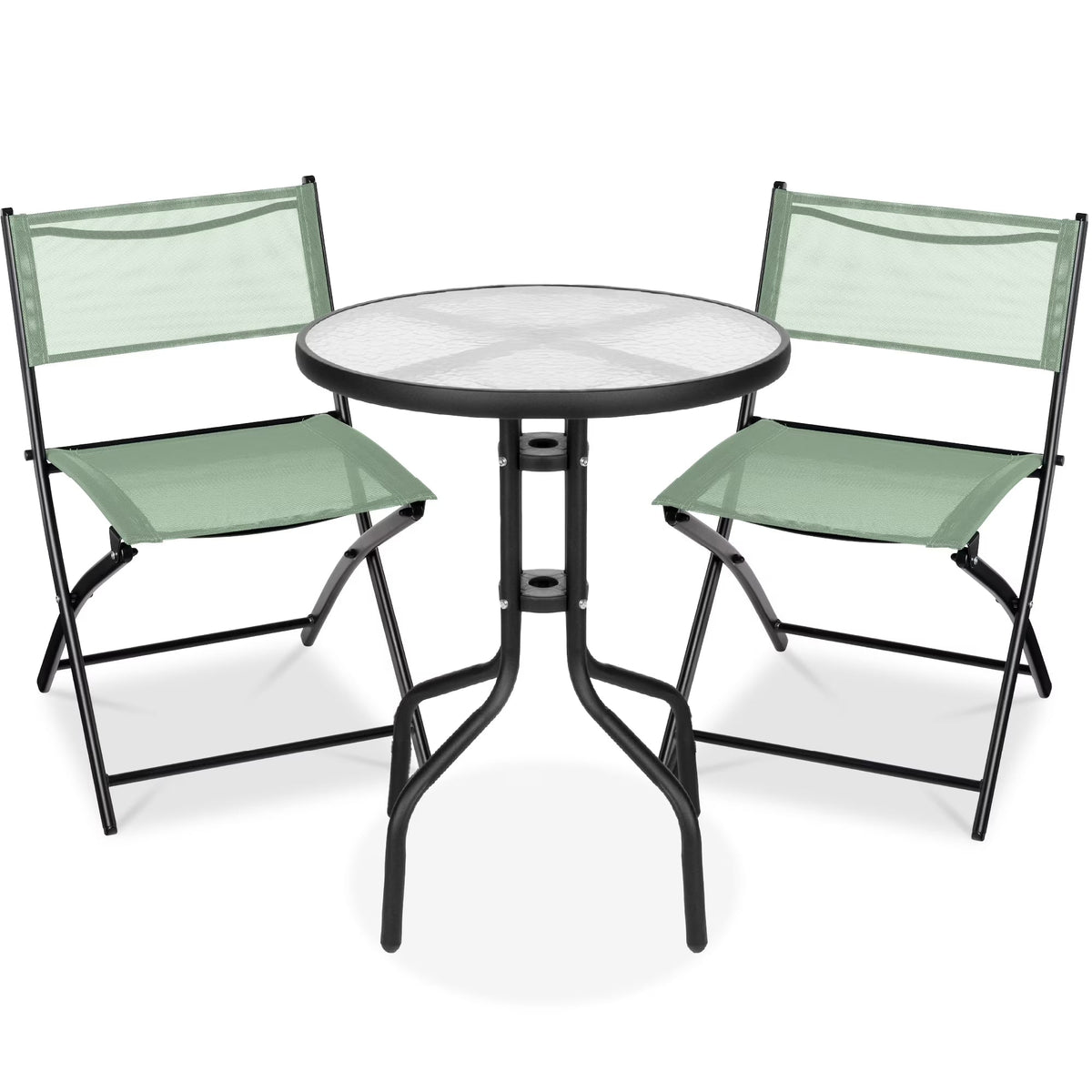 Best Choice Products 3-Piece Patio Bistro Dining Set With Glass Tabletop And Folding Chairs - Gray