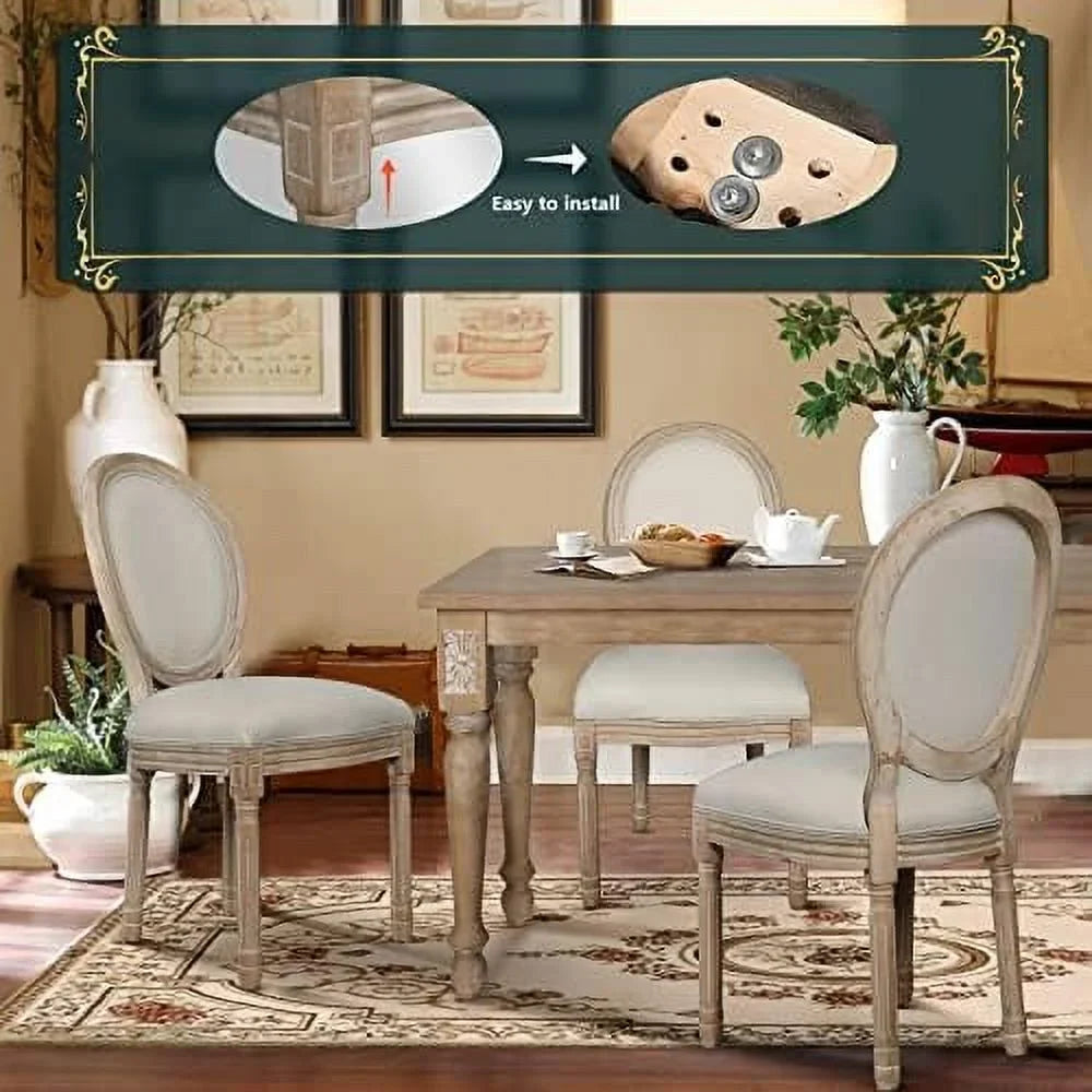 MQLIFEBOOM French Dining Chair With Oval Backrest - Linen Fabric Upholstered Solid Wood